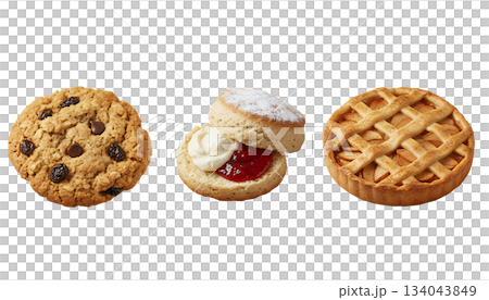 餅乾、司康、蘋果派（透明背景） 134043849