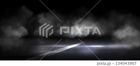 Dark asphalt road in smoke with car light 134043907