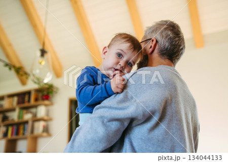 Father with little toddler son at home. 134044133