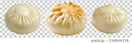 Chinese steamed buns Char Siu Bao filled with savory mushroom pieces isolated on white background 134044156