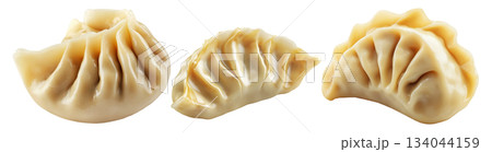 Pan-fried or steamed dumplings Jiaoz with golden crispy bottoms, isolated on white background, concept of Asian cuisine Pan-fried or steamed dumplings Jiaoz with golden crispy bottoms, isolated on white background, concept of Asian cuisine 134044159
