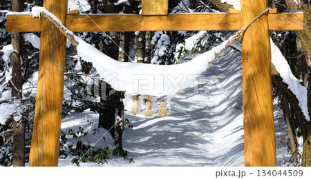 雪深い北海道の田舎の神社の風景 134044509
