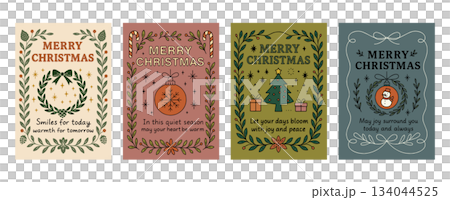 Hand-drawn Christmas card/wreath and ornament decoration Hand-drawn Christmas card/wreath and ornament decoration 134044525