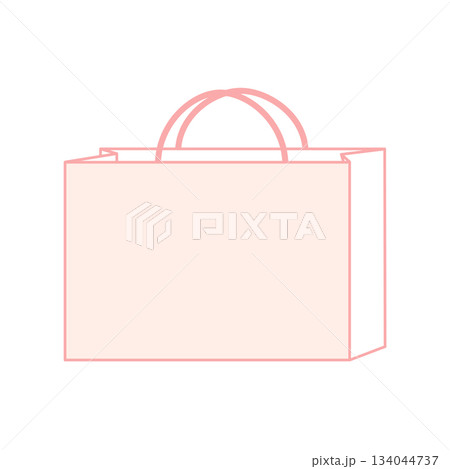 紙袋イラスト　シンプル　正面　手提げ　ピンク色　桜色　横長 134044737