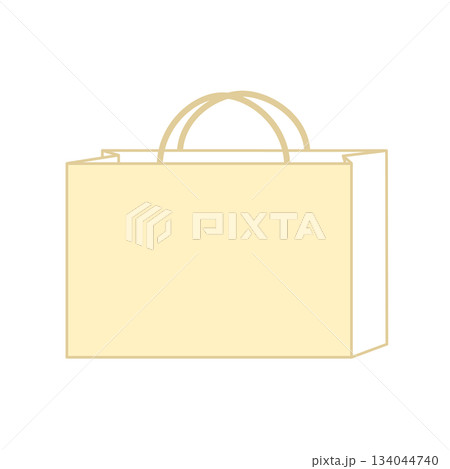 紙袋イラスト　シンプル　正面　手提げ　黄色ベージュ　横長 134044740