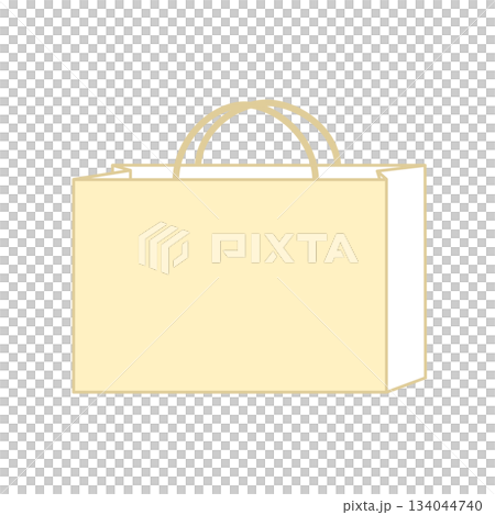 Paper bag illustration, simple, front, handbag, yellow beige, horizontal 134044740