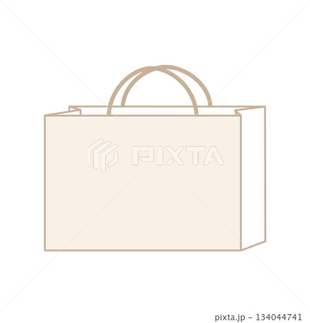 紙袋イラスト　シンプル　正面　手提げ　ベージュ色　薄茶色　ブラウン　横長 134044741