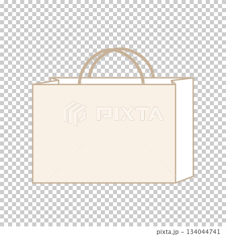 紙袋イラスト　シンプル　正面　手提げ　ベージュ色　薄茶色　ブラウン　横長 134044741