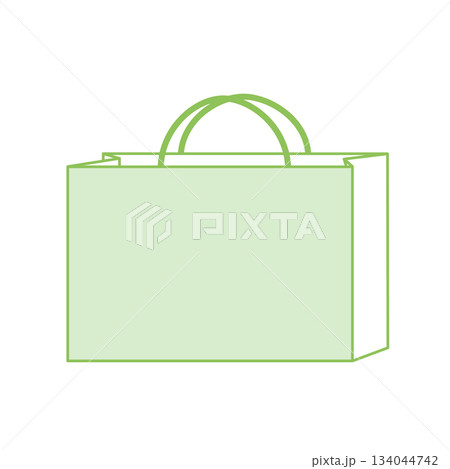 紙袋イラスト　シンプル　正面　手提げ　緑色　グリーン　横長 134044742