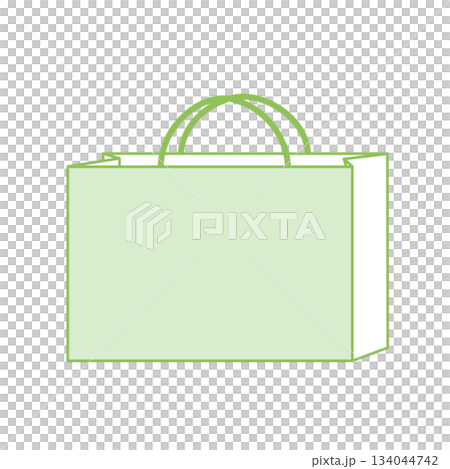 紙袋イラスト　シンプル　正面　手提げ　緑色　グリーン　横長 134044742