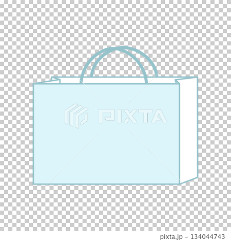 Paper bag illustration, simple, front, handbag, light blue, sky blue, horizontal 134044743
