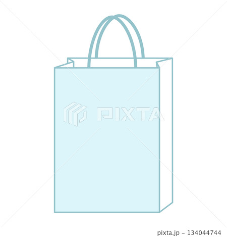 紙袋イラスト　シンプル　正面　手提げ　水色ブルー　空色　縦長 134044744