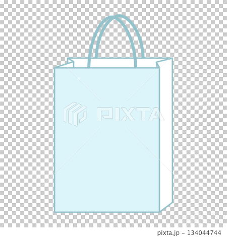 紙袋イラスト　シンプル　正面　手提げ　水色ブルー　空色　縦長 134044744