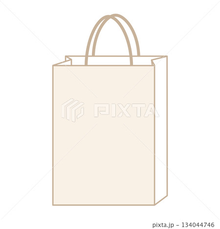 紙袋イラスト　シンプル　正面　手提げ　ベージュ色　薄茶色　ブラウン　縦長 134044746