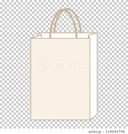 紙袋イラスト　シンプル　正面　手提げ　ベージュ色　薄茶色　ブラウン　縦長 134044746