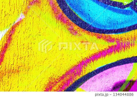 Vibrant Graffiti Art in Neon Yellow, Blue, Pink for 90s Urban Style 134044886