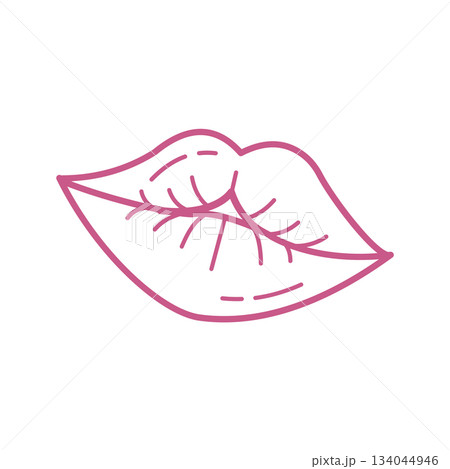 Hand-Drawn Lips Doodle Icon in Cute Minimal Line Art Style 134044946
