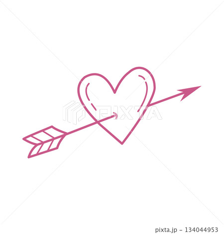 Hand-Drawn Cupid Arrow Heart Doodle Icon in Cute Minimal Line Art Style 134044953
