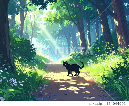 森の小道と黒猫 134044991