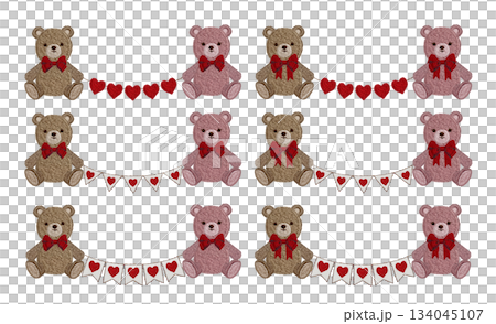 [Teddy bear and heart garland set] Hand-embroidered illustration material 134045107