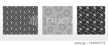 Geometric set of seamless black and gray patterns. Simple vector graphics Geometric set of seamless black and gray patterns. Simple vector graphics 134045175