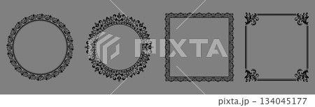 Set of decorative frames Elegant vector element for design in Eastern style, place for text. Floral black and gray borders. Lace illustration for invitations and greeting cards 134045177