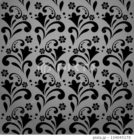 Flower pattern. Seamless gray and black ornament. Graphic vector background Flower pattern. Seamless gray and black ornament. Graphic vector background 134045178