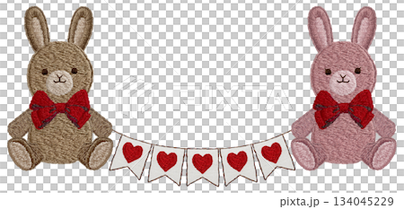 【毛絨兔子和心形花環】手工刺繡插畫材料 【毛絨兔子和心形花環】手工刺繡插畫材料 134045229