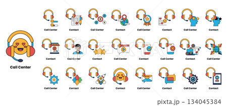A collection of cartoon images of people wearing headphones 134045384