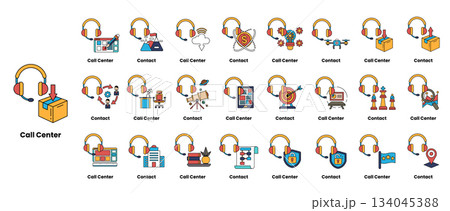 A collection of cartoon images of headphones 134045388