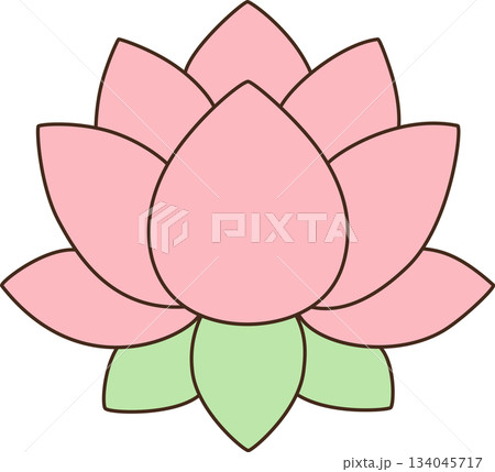 Cute Cartoon Pink Lotus Flower Illustration 134045717
