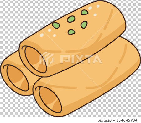 Stack of Crispy Spring Rolls with Toppings Illustration Stack of Crispy Spring Rolls with Toppings Illustration 134045734