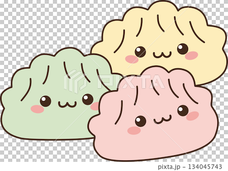 Three Cute Kawaii Dumplings in Pastel Colors Illustration 134045743