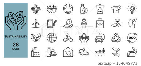 サステナブル エコロジーに関するラインアイコンセット サステナブル エコロジーに関するラインアイコンセット 134045773