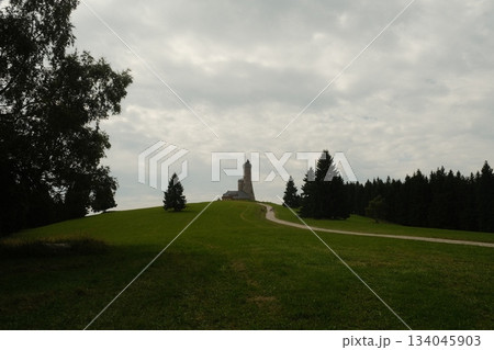 Green Hilltop Monument With Scenic Landscape Green Hilltop Monument With Scenic Landscape 134045903