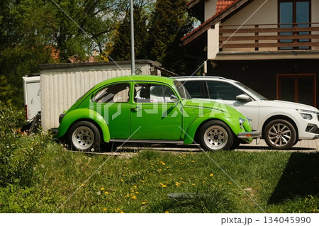 Vintage Emerald Green Volkswagen Beetle Car 134045990