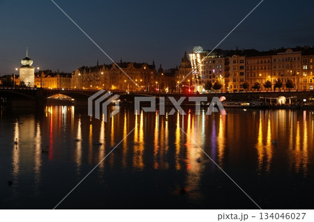 Prague City Lights Reflecting On Vltava River 134046027