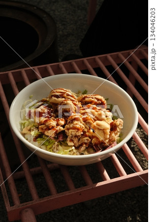 Savory Fried Chicken Bites with Tangy Sauce 134046203