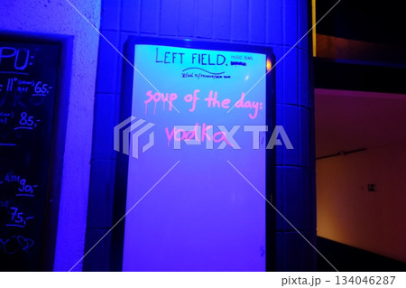 Neon Lit Bar Menu With Price List 134046287