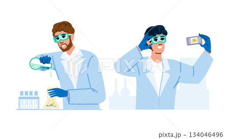 Scientists conducting chemical experiment and biological research in laboratory 134046496