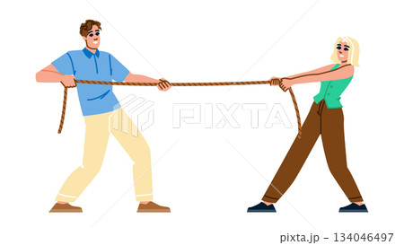 Man and woman pulling rope in business competition 134046497