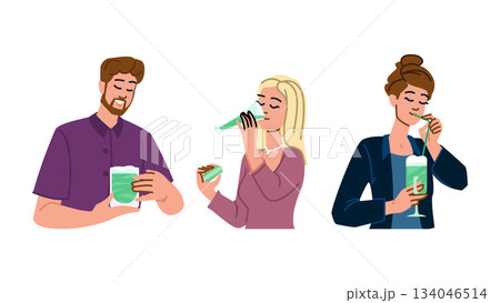 People enjoying healthy matcha green tea beverages 134046514