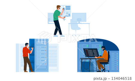 It specialists working on network infrastructure and server systems It specialists working on network infrastructure and server systems 134046518