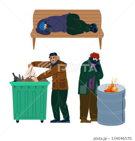 Homeless men facing struggle and harsh conditions 134046570