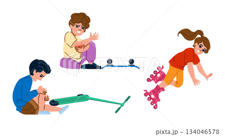 Children having accidents and falling during outdoor play 134046578