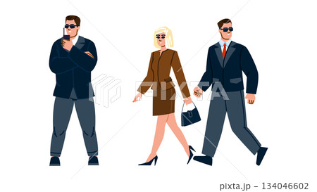 Bodyguard team protecting business executive woman walking 134046602