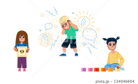 Children experiencing autism spectrum disorder challenges and different behaviors 134046604