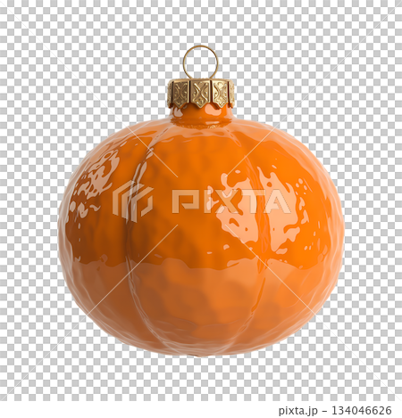 Glossy orange tangerine christmas ornament with decorative golden cap and stem, isolated on transparent background 134046626