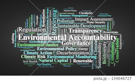 Environmental Accountability Word Cloud. Core Terms On Global Stewardship And Sustainability 134046727