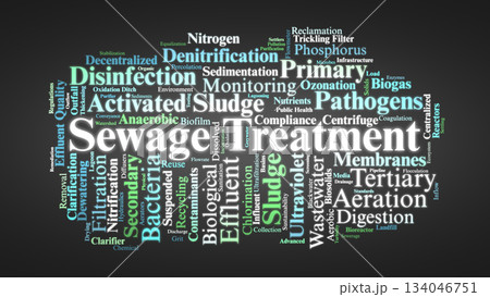 Sewage Treatment Word Cloud. Core Concepts In Wastewater Purification And Environmental Safety Sewage Treatment Word Cloud. Core Concepts In Wastewater Purification And Environmental Safety 134046751